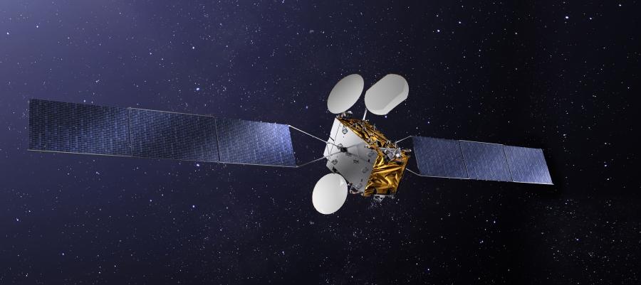 Artist’s concept of the TurkmenAlem52E/MonacoSat satellite. Credit: Thales Alenia Space